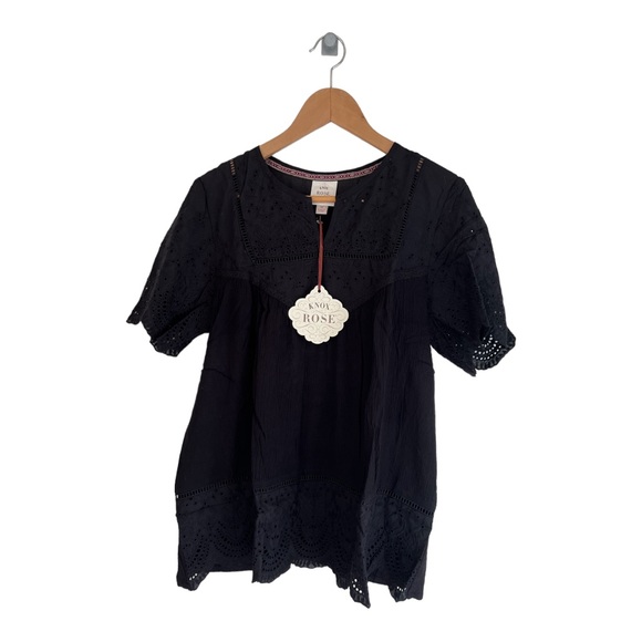 New Knox Rose top short sleeve eyelet peasant cotton black - Picture 14 of 16